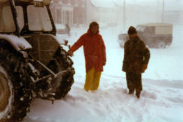 Local doctors in heavy snow.  1979